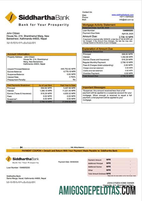 imprimível Modelo Word e PDF de declaração de hipoteca do Banco Siddhartha do Nepal